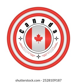 Canada National Pride Badge Vector Art. Circular Emblem with Canada Flag Colors Red and White. Symbolizing Canadian National Identity. Editable Vector EPS Available
