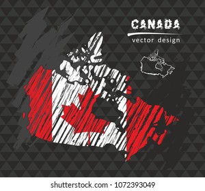 Canada national vector map with sketch chalk flag. Sketch chalk hand drawn illustration