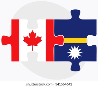 Canada and Nauru Flags in puzzle isolated on white background