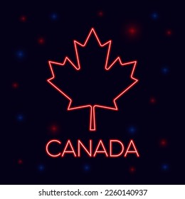 Señal de neón de Canadá. Símbolo de Canadá luz de neón, noche brillante Ilustración. Diseño moderno de banner brillante, coloridas tendencias de diseño moderno. Ilustración del vector de bandera canadiense