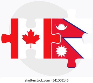 Canada and Nepal Flags in puzzle isolated on white background