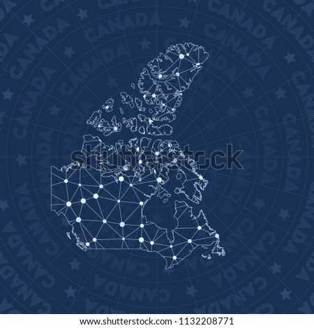 Canada network map in a constellation style, modern design for infographics or presentations.