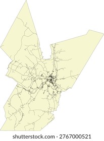 Canada New Brunswick CMA (Census Metropolitan Area) Fredericton Boundary and Road Vector Map