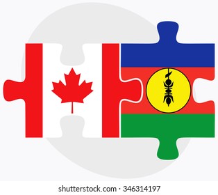 Canada and New Caledonia Flags in puzzle isolated on white background