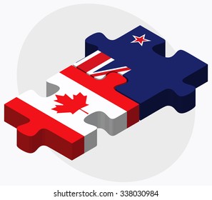Canada and New Zealand Flags in puzzle isolated on white background
