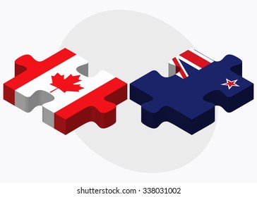 Canada and New Zealand Flags in puzzle isolated on white background