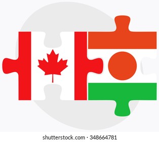 Canada and Niger Flags in puzzle isolated on white background