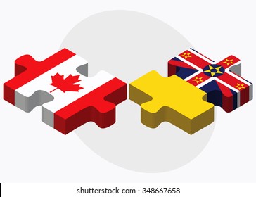 Canada and Niue Flags in puzzle isolated on white background