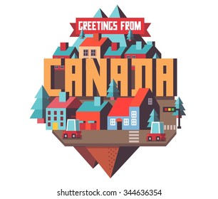 Canada in north america is a beautiful country to visit. vintage vector illustration.
