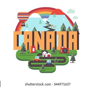 Canada in north america is a beautiful country to visit. vintage vector illustration.