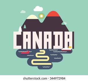 Canada in north america is a beautiful country to visit. vintage vector illustration.