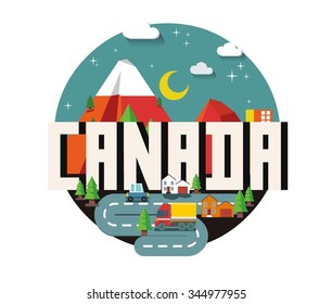 Canada in north america is a beautiful country to visit. vintage vector illustration.