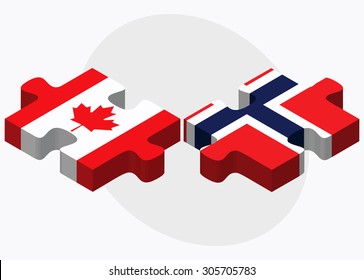 Canada and Norway Flags in puzzle isolated on white background