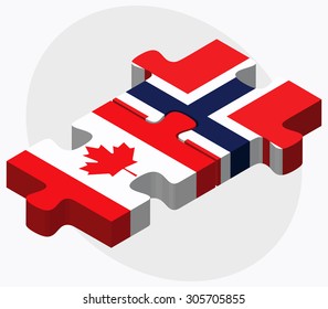 Canada and Norway Flags in puzzle isolated on white background
