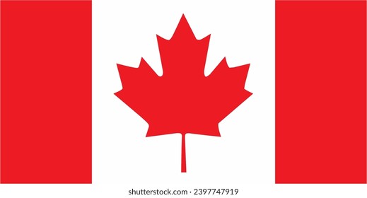 Canada official flag vector with standard size and proportion. National flag emblem with accurate size and colors.