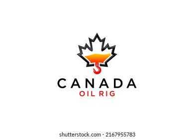 Canada Oil Rig Industry Logo Design Maple Leaf With Crane Hook Symbol