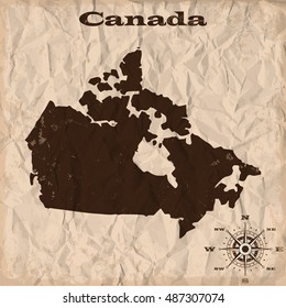 Canada old map with grunge and crumpled paper. Vector illustration
