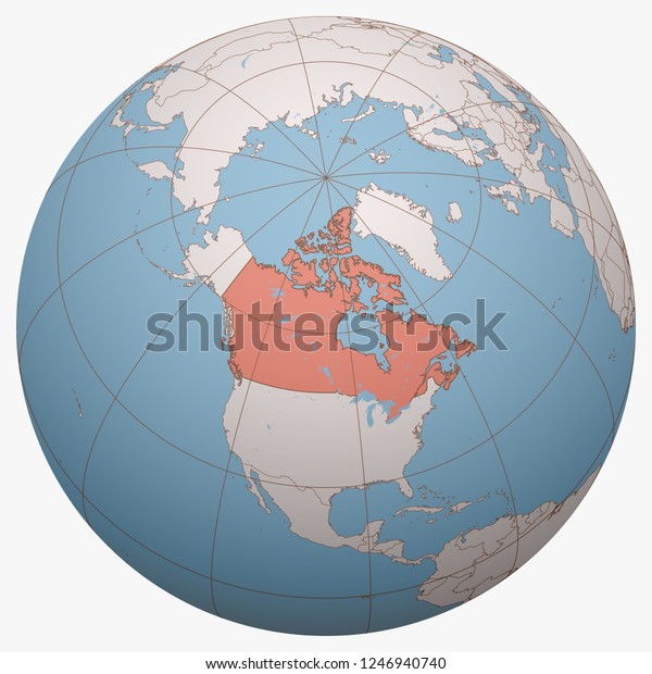 Canada On Globe Earth Hemisphere Centered Stock Vector (Royalty Free