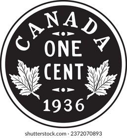 Canada one cent coin 1936 handmade vector design