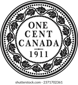 Canada one cent dollar coin 1911 vector design handmade silhouette