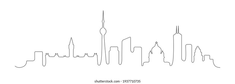 Canada one line buildings. Canada skyline architecture. Canadian famous city building. Vector illustration isolated on white 