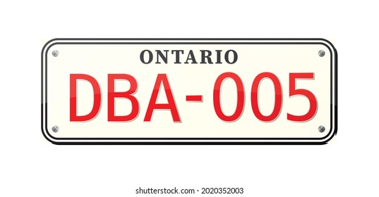 Canada ontario car number plate with red letters realistic vector illustration