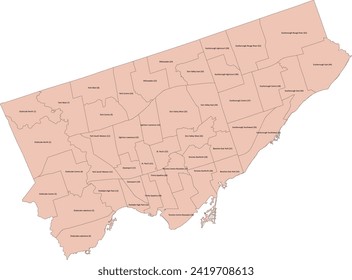 Canada Ontario Province Toronto Map with 44 City Wards for 2014-2018