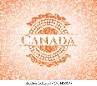 Canada orange tile background illustration. Square geometric mosaic seamless pattern with emblem inside.