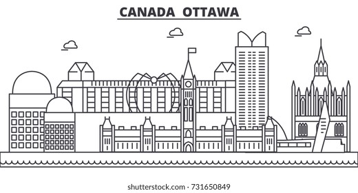 Canada, Ottawa architecture line skyline illustration. Linear vector cityscape with famous landmarks, city sights, design icons. Landscape wtih editable strokes
