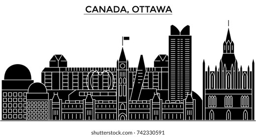 Canada, Ottawa architecture vector city skyline, travel cityscape with landmarks, buildings, isolated sights on background