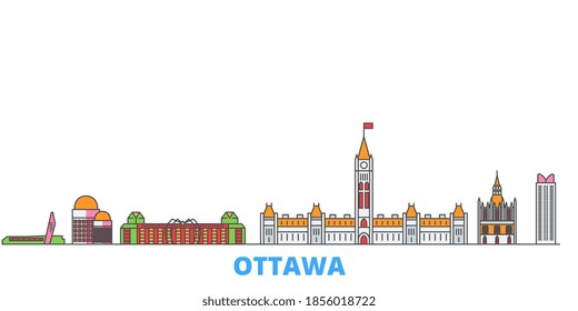 Canada, Ottawa line cityscape, flat vector. Travel city landmark, oultine illustration, line world icons