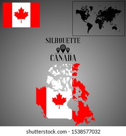 Canada, ottawa, toronto outline world map silhouette vector illustration, creative design background, national country flag, design element, symbols from countries all continents set. 