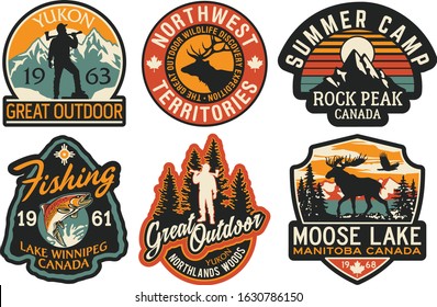 Canada Outdoor Adventure Stickers And Patches Vector Collection