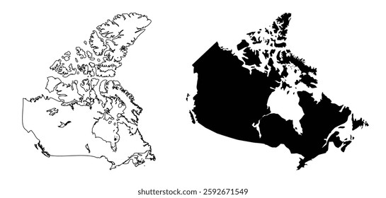 Canada Outline and Black Color Map . High-Quality Vector Illustration . Simple and Detailed Canada Map for Travel . Education and Design.