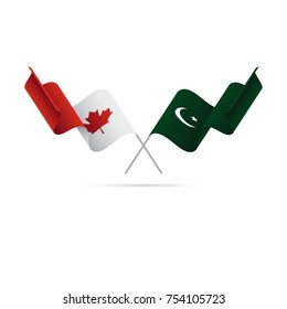 Canada and Pakistan flags. Crossed flags. Vector illustration.