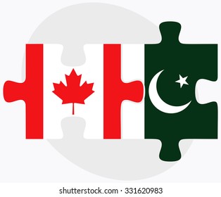 Canada and Pakistan Flags in puzzle isolated on white background
