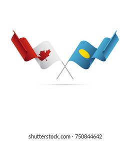 Canada and Palau flags. Crossed flags. Vector illustration.