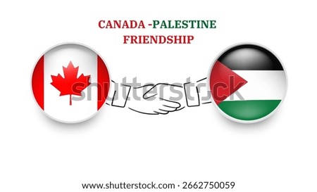 Canada and Palestine flags in circle with shake hand. canda And Palestine friendship. canda And Palestine flags, isolated on white background. Vector icon set. Vector illustration.