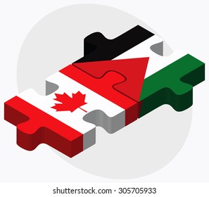 Canada and Palestine Flags in puzzle isolated on white background