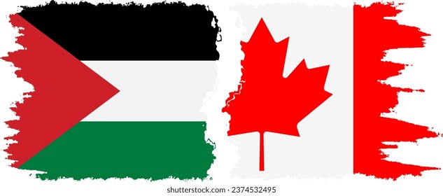 Conexión de banderas grises de Canadá y Palestina, vector