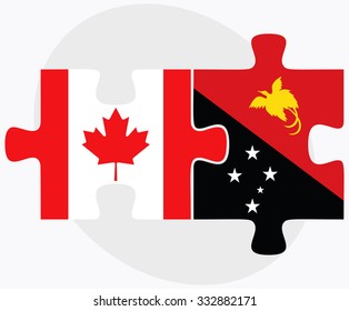 Canada and Papua New Guinea Flags in puzzle isolated on white background