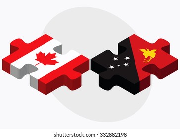 Canada and Papua New Guinea Flags in puzzle isolated on white background