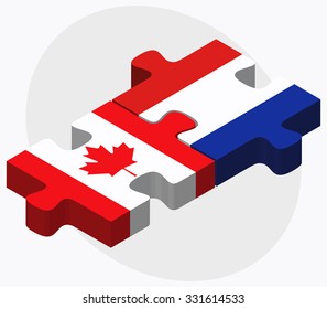 Canada and Paraguay Flags in puzzle isolated on white background