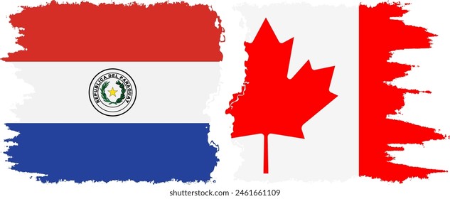 Canada and Paraguay grunge flags connection, vector