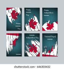 Canada Patriotic Cards for National Day. Expressive Brush Stroke in National Flag Colors on dark striped background. Canada Patriotic Vector Greeting Card.