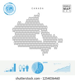 Canada People Icon Map. People Crowd in the Shape of a Map of Canada. Stylized Silhouette of Canada. Population Growth and Aging Infographic Elements. Vector Illustration Isolated on White.