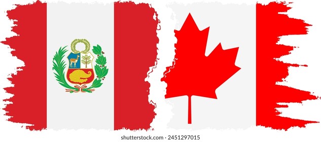 Canada and Peru grunge flags connection, vector