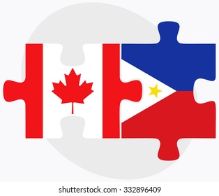 Canada and Philippines Flags in puzzle isolated on white background
