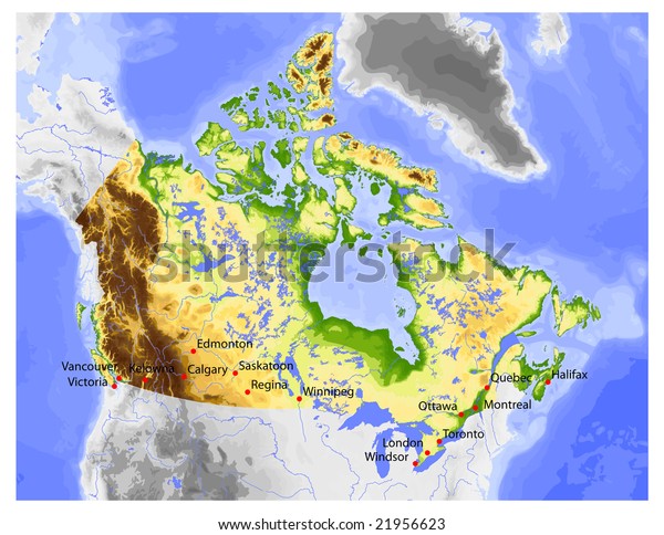 Canada Elevation Map 3d Canada Physical Vector Map Colored According Stock Vector (Royalty Free)  21956623 | Shutterstock