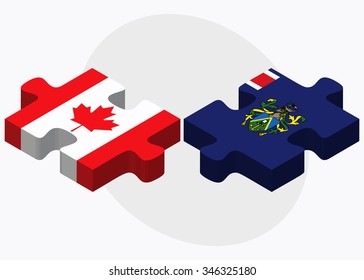 Canada and Pitcairn Islands Flags in puzzle isolated on white background